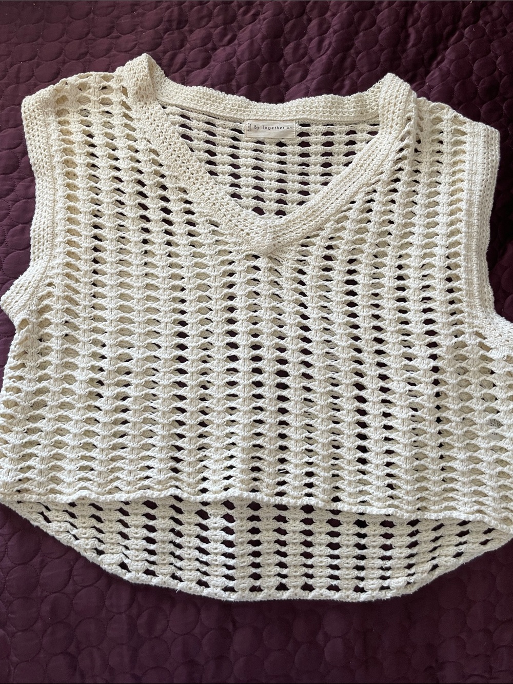 By Together Cream Crochet Open-Knit Sweater M/L